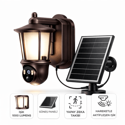 Solar Panelli Wi-Fi Smart Camera 1080P HD - Gece Görüşlü Güvenlik Kamerası PTZ Döner Lensli