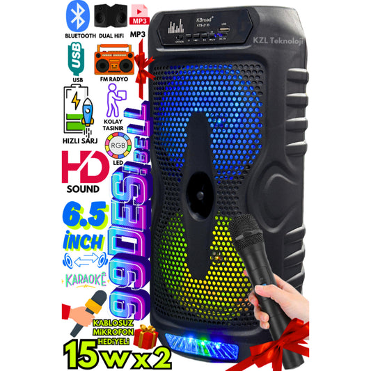 Terapio Bluetooth Parti Hoparlör RGB LED Mikrofon Kablosuz Type-C Şarj USB FM Destekli