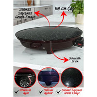 Terapio 2000W Elektrikli Termostatlı Sac 50cm - Ekmek Gözleme Börek Katmer Granit Emaye