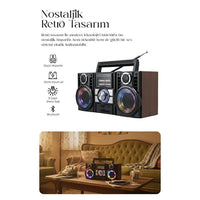 Terapio Nostaljik Bluetooth Hoparlör RGB LED Işıklı 4 Bantlı Radyo Şarjlı Speaker