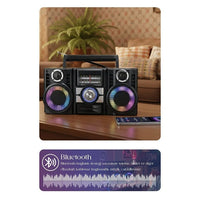 Terapio Nostaljik Bluetooth Hoparlör RGB LED Işıklı 4 Bantlı Radyo Şarjlı Speaker