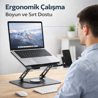 Polham 360° Döner Metal Laptop Stand - Ayarlanabilir Ergonomik Tablet Telefon Masaüstü Standı