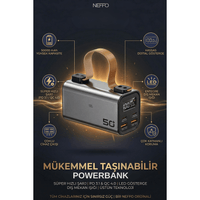 Terapio 50.000mAh Powerbank PD100W Hızlı Şarj | QC3.0 LED Ekranlı Taşınabilir Şarj Aleti